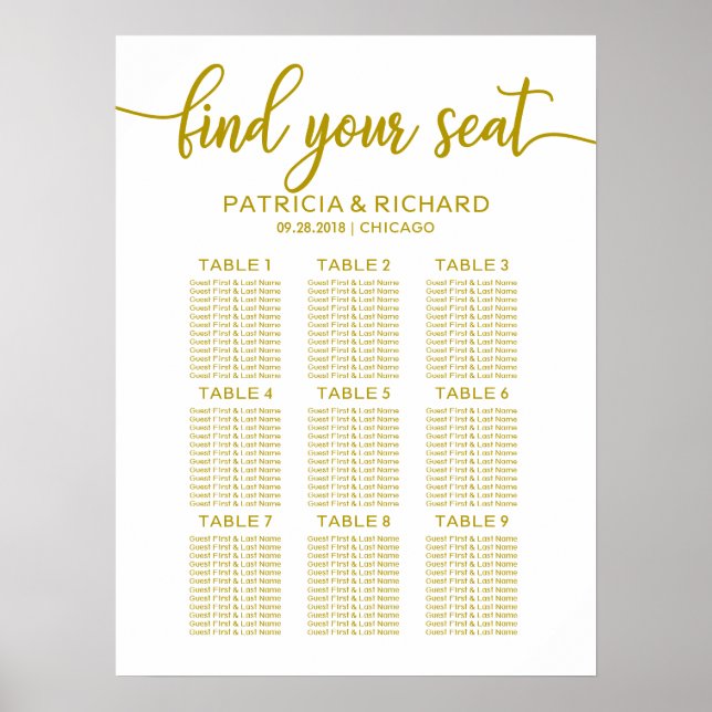 Hochzeitskarte Gold Calligraphy Poster (Vorne)