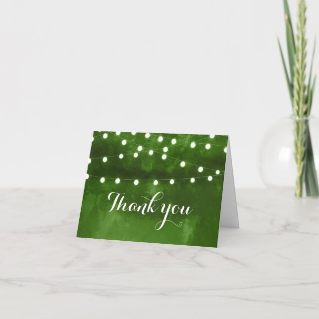 Hochzeitskarte Grünwald Rustic String Lights Dankeskarte (Vorderseite)