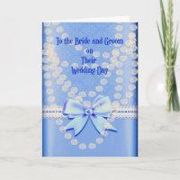 Hochzeitskarte in Blau mit Perlen und Imitaten