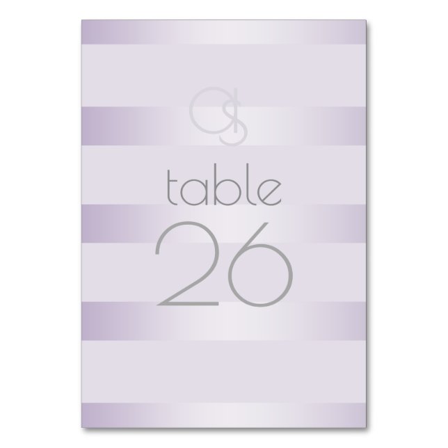 Hochzeitskarte | Lilac Shimmer Stripe Monogram Tischnummer (Vorderseite)