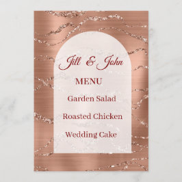 Hochzeitskarte Menü Rosen Gold Glitter Weiß Bögen Menükarte