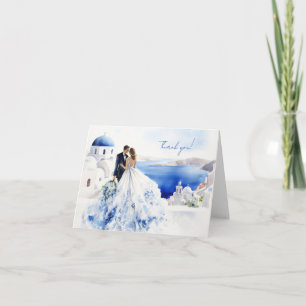 Hochzeitskarte mit Aquarellmalerei auf Santorin Dankeskarte