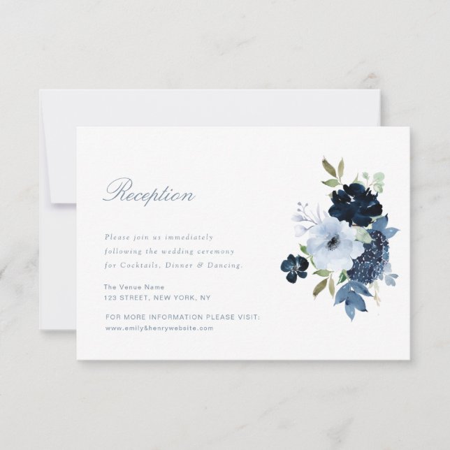 Hochzeitskarte mit hellblauen Blumen RSVP Karte (Vorderseite)