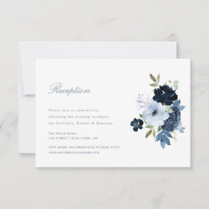 Hochzeitskarte mit hellblauen Blumen RSVP Karte