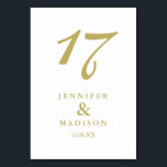 Hochzeitskarte mit weißem und goldenem Drehbuch Tischnummer<br><div class="desc">Hochzeit</div>