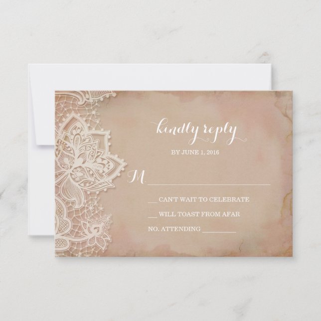 Hochzeitskarte RSVP Postcard - Vintag rosa (Vorderseite)