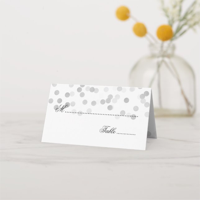Hochzeitskarte Silver Foil Glitzer Lights Platzkarte (Vorderseite)