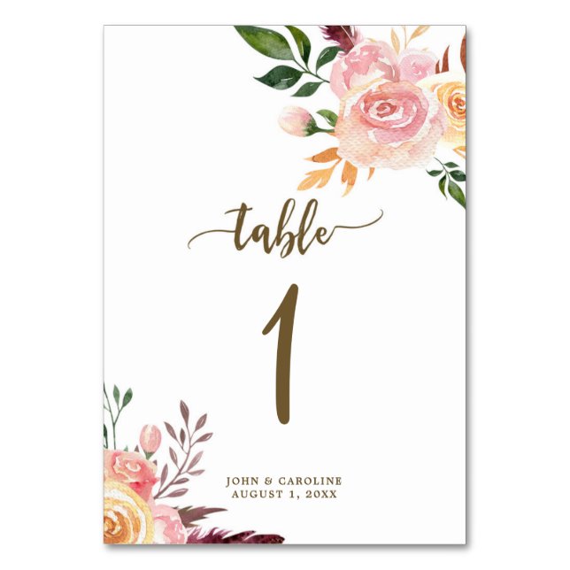 Hochzeitskarte Tischnummer boho floral (Vorderseite)