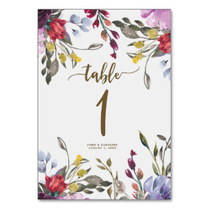 Hochzeitskarte Tischnummer boho Wildblume