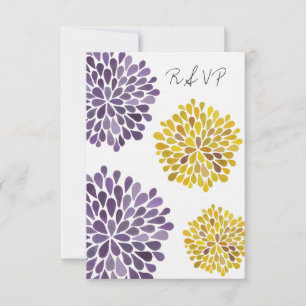 Hochzeitskarte uAwg Gelb und Lila Blütenblüten RSVP Karte