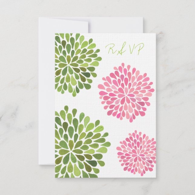 Hochzeitskarte uAwg Pink & Green Blues RSVP Karte (Vorderseite)