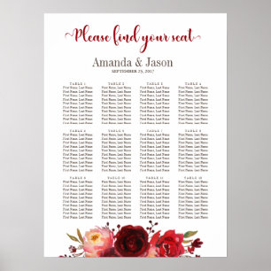 Hochzeitskarte von Burgundy Marsala Red Floral Poster