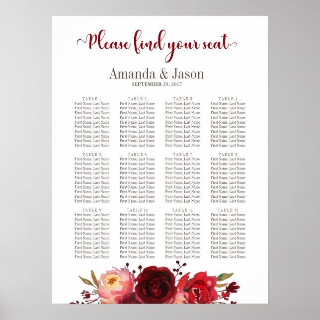 Hochzeitskarte von Burgundy Marsala Red Floral Poster (Vorne)
