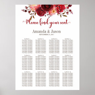 Hochzeitskarte von Burgundy Marsala Red Floral Poster