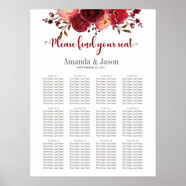 Hochzeitskarte von Burgundy Marsala Red Floral Poster (Vorne)