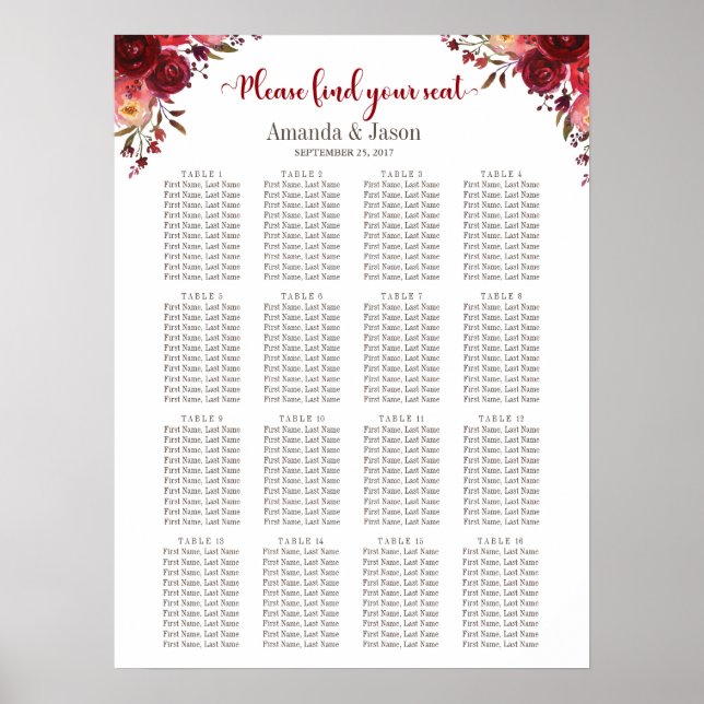 Hochzeitskarte von Burgundy Marsala Red Floral Poster (Vorne)