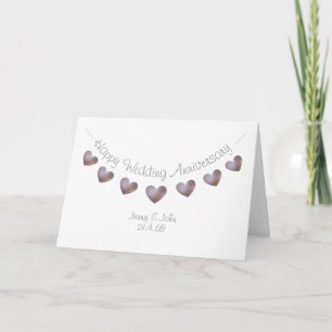 Hochzeitskarte zum Jubiläum mit lila Perlenherzen Karte