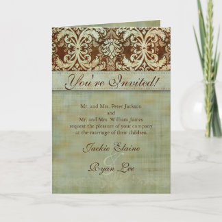 Hochzeitskarten Damask Brown Green Vintag Einladung