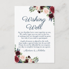 Hochzeitskarten der Marine und der Marsala Floral Begleitkarte