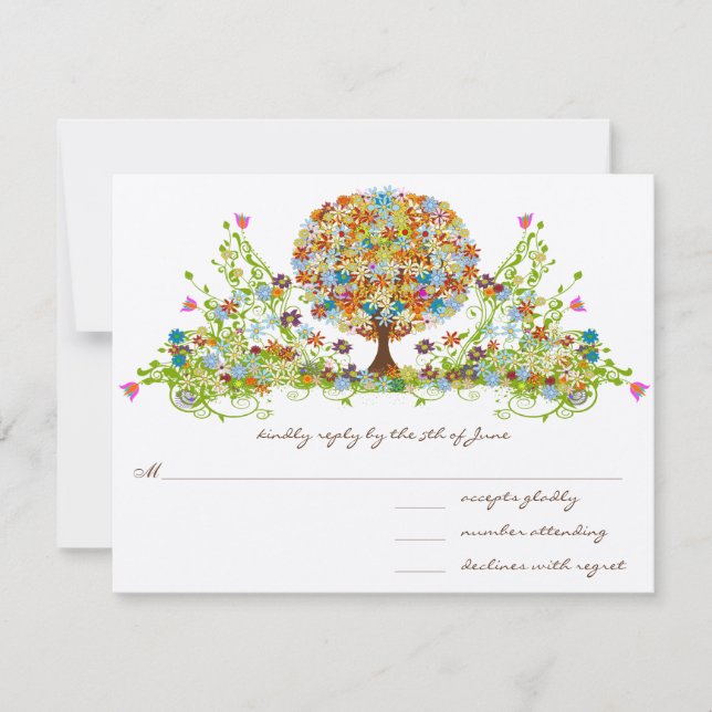 Hochzeitskarten der Whimsical Blume Tree RSVP Karte (Vorderseite)