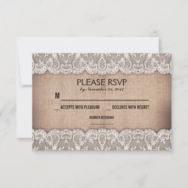 Hochzeitskarten für antike Spitzen und rustikale H RSVP Karte (Vorderseite)