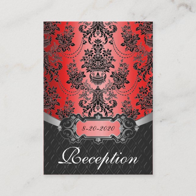 Hochzeitskarten für Apple Red & Black Damask Empfa Begleitkarte (Vorderseite)