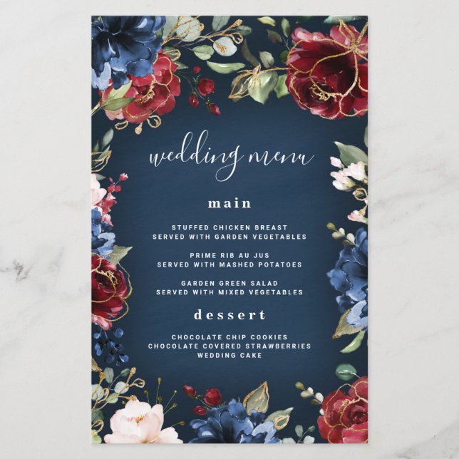 Hochzeitskarten für Burgund Navy Blue Gold Blush (Vorderseite)