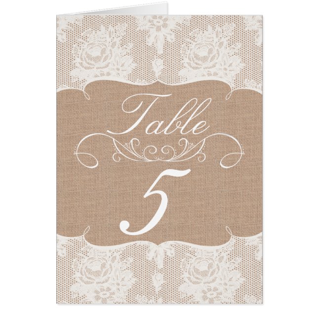 Hochzeitskarten für Burlap & Lace Print Tischnumme (Vorne)
