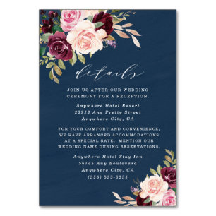 Hochzeitskarten für das Burgundy Gold Blush Tischnummer