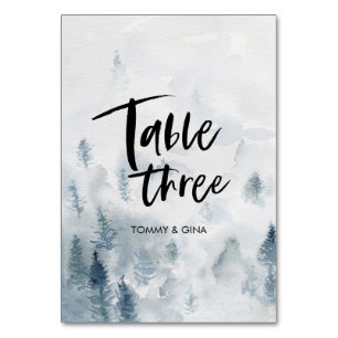 Hochzeitskarten für den Wasserfarbenwald - Tabelle Tischnummer