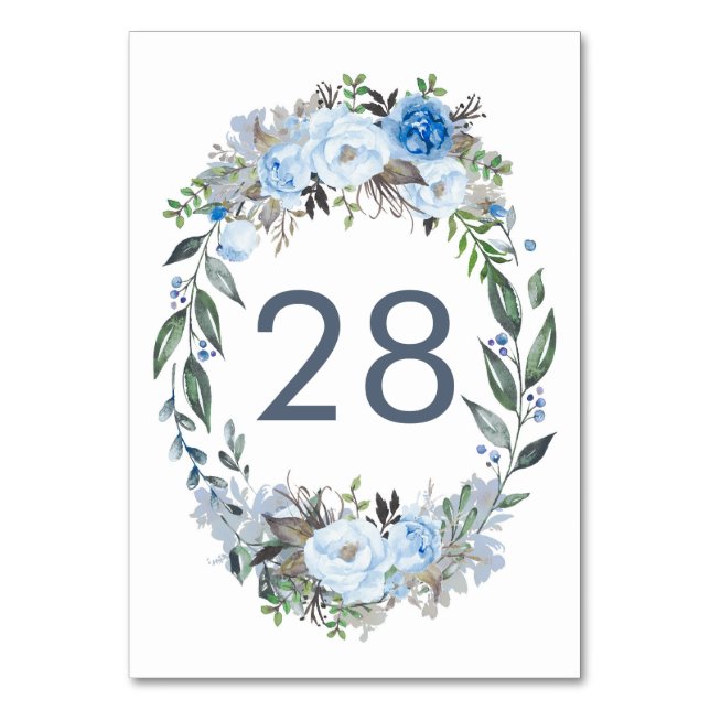 Hochzeitskarten für Dusty Blue Floral Tischnummer (Rückseite)