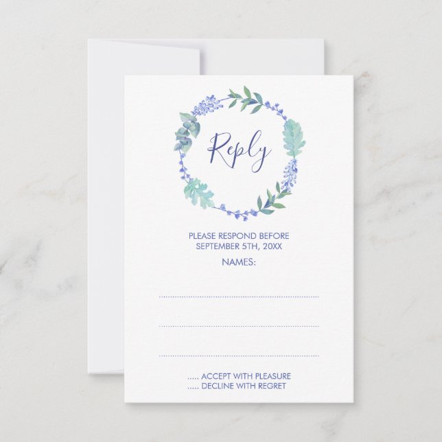 Hochzeitskarten für lila Frühlingsflorale RSVP Karte (Vorderseite)
