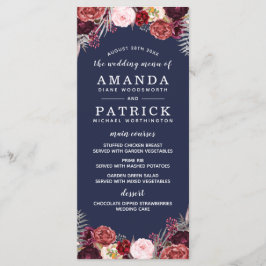 Hochzeitskarten für Navy Fall Marsala Blush Peony Menükarte