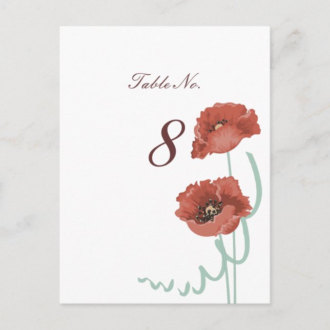 Hochzeitskarten für Red Peonies Tischnummer (Vorderseite)