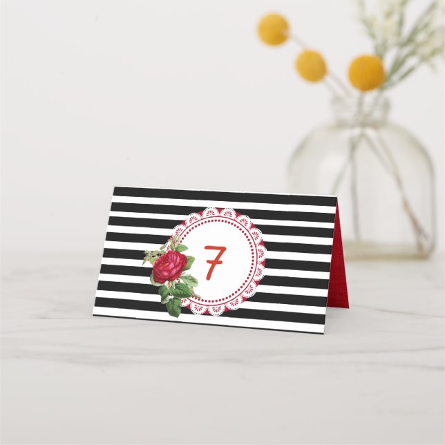 Hochzeitskarten für Schwarz-Weiß-Rose Platzkarte (Vorderseite)