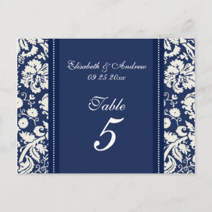 Hochzeitskarten für Tischnummer Blue Damask