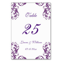 Hochzeitskarten für Tischnummer | Eggplant Damask