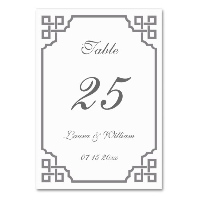 Hochzeitskarten für Tischnummer | grau Vintag (Vorderseite)