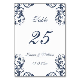 Hochzeitskarten für Tischnummer | Navy Damask Desi