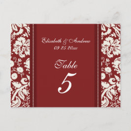 Hochzeitskarten für Tischnummer Red Damask