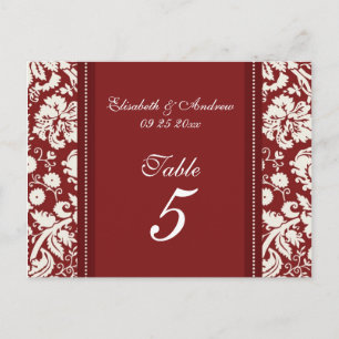 Hochzeitskarten für Tischnummer Red Damask
