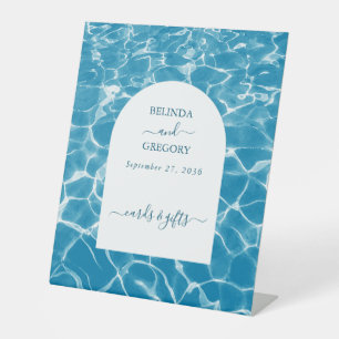 Hochzeitskarten für Watercolor Blue Ocean Beach Ge Sockelschild