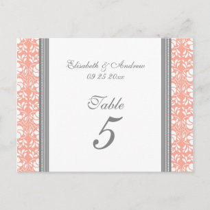 Hochzeitskarten Korallenkoralle Grau Damask Tischn Postkarte