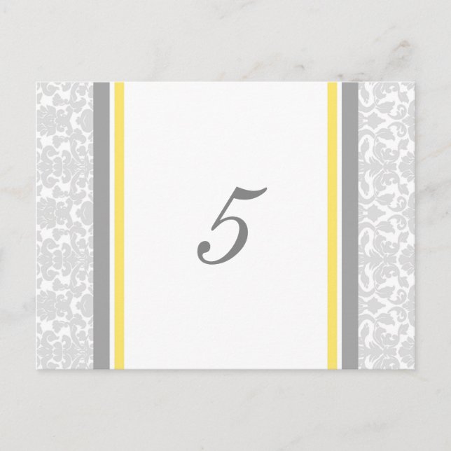 Hochzeitskarten Lemon Gray Damask Tischnummer (Vorderseite)