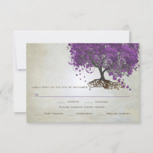 Hochzeitskarten mit Purpurherz-Blatt-Baum-Motiv RSVP Karte