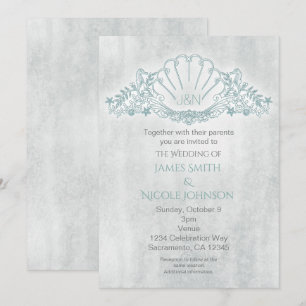 Hochzeitskarten mit Seepferdchen und Muscheln am S Einladung