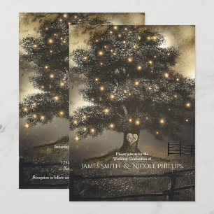 Hochzeitskarten mit Vintage-Baum und Nachtlichtern Einladung