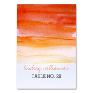 Hochzeitskarten Orange - Korallenwasserfarben Tischnummer