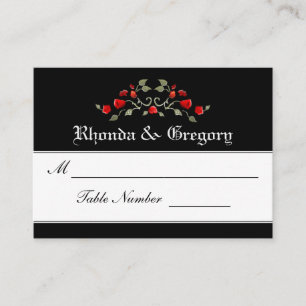 Hochzeitskarten - Schwarz und Rote Rose passen zus Platzkarte