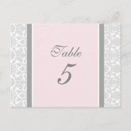 Hochzeitskarten Tischnummer Rosa Grau Damask